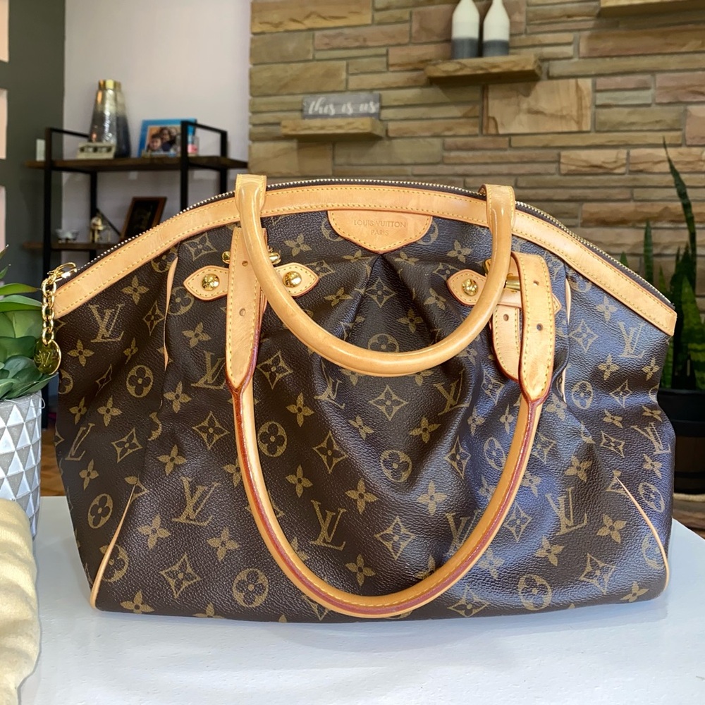 Louis Vuitton Brown Monogram Canvas Shoulder Bag with Tan Leather Trim